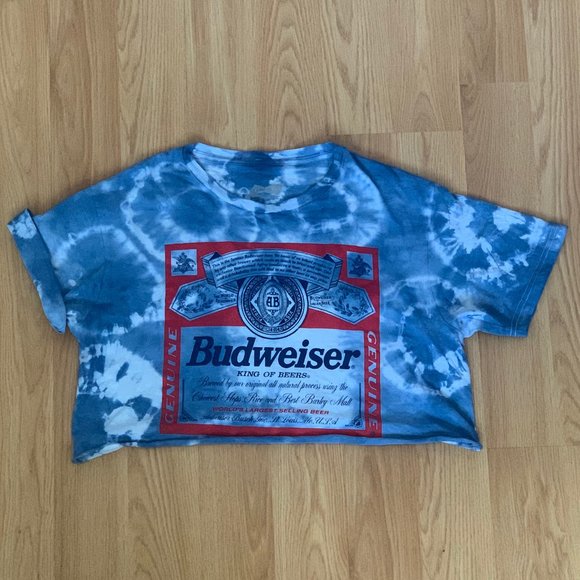 Oversized Tie Dye Budweiser Cropped Tee - Picture 2 of 3